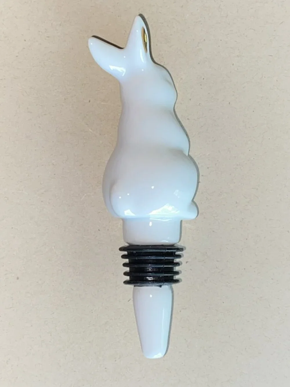 Threshold Sleek White Porcelain Bunny Rabbit Bottle Stopper w/Gold Accented Ears